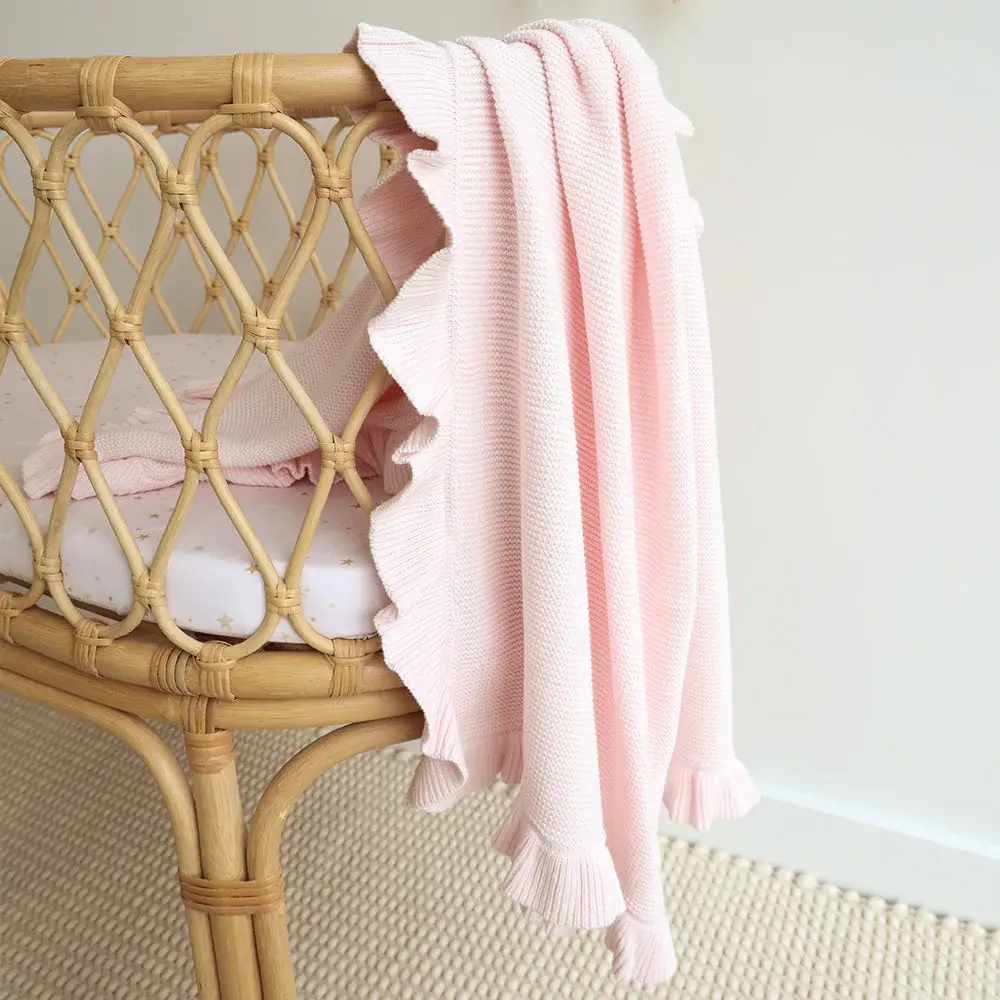 Snuggle Hunny Kids Snuggle Hunny Blush Pink Ruffle Knit Organic Baby Blanket