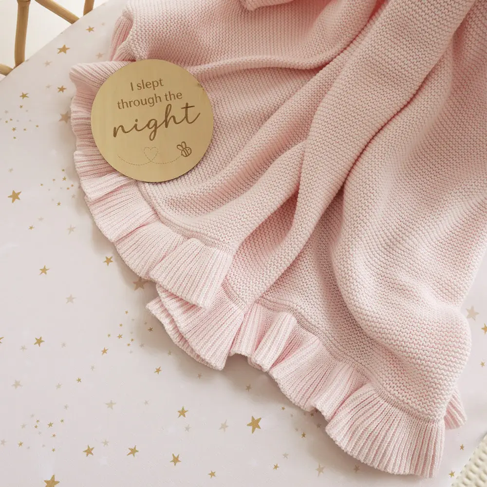Snuggle Hunny Kids Snuggle Hunny Blush Pink Ruffle Knit Organic Baby Blanket