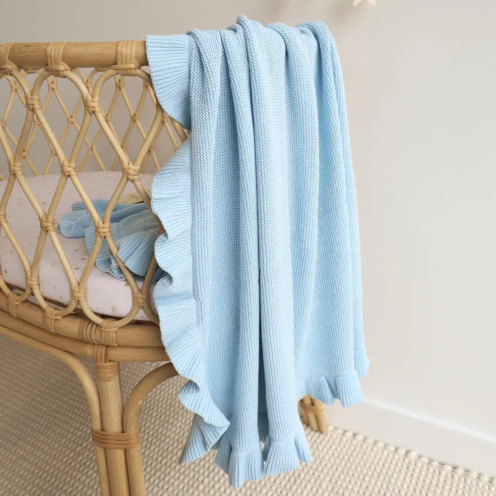 Snuggle Hunny Kids Snuggle Hunny Baby Blue Ruffle Knit Organic Baby Blanket