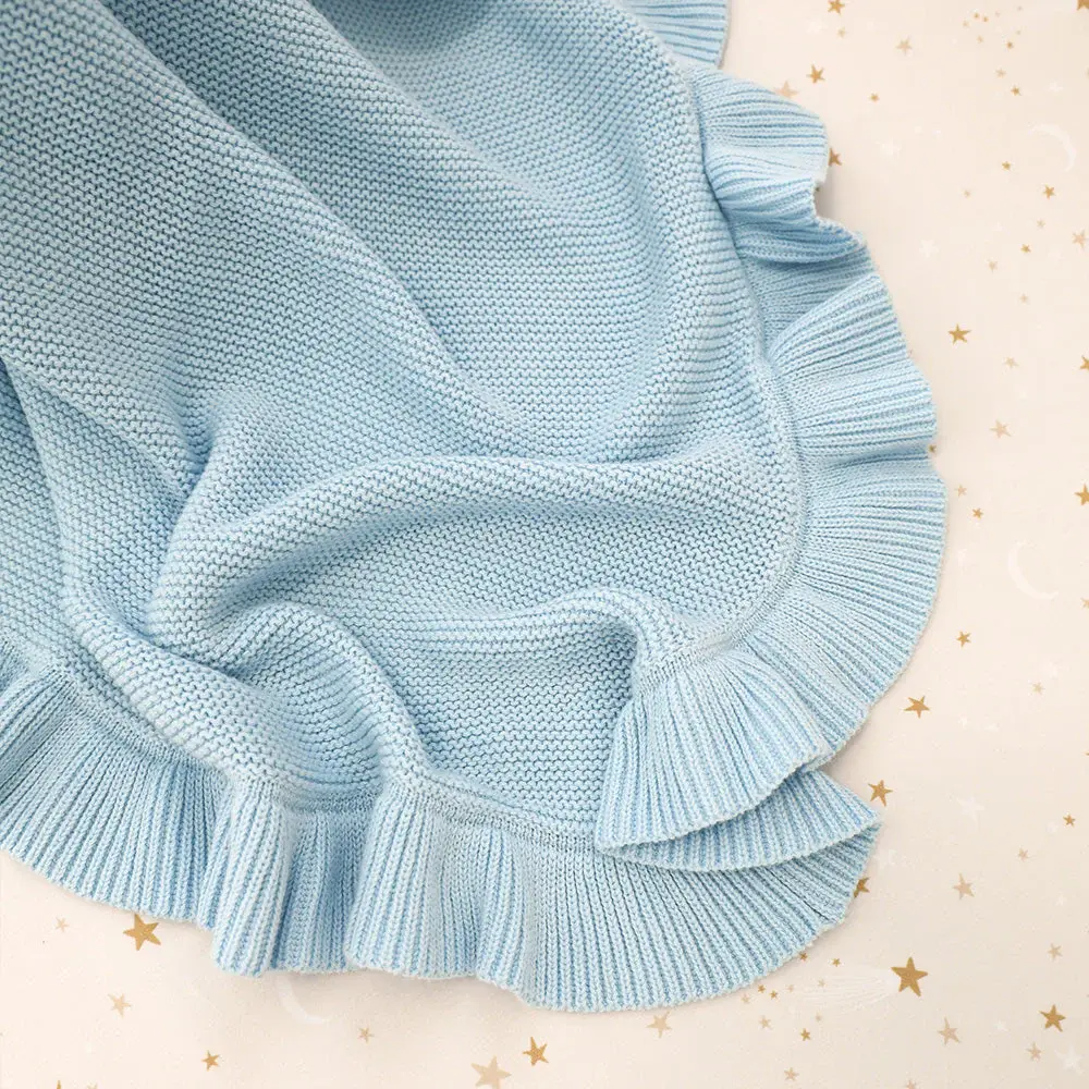 Snuggle Hunny Kids Snuggle Hunny Baby Blue Ruffle Knit Organic Baby Blanket