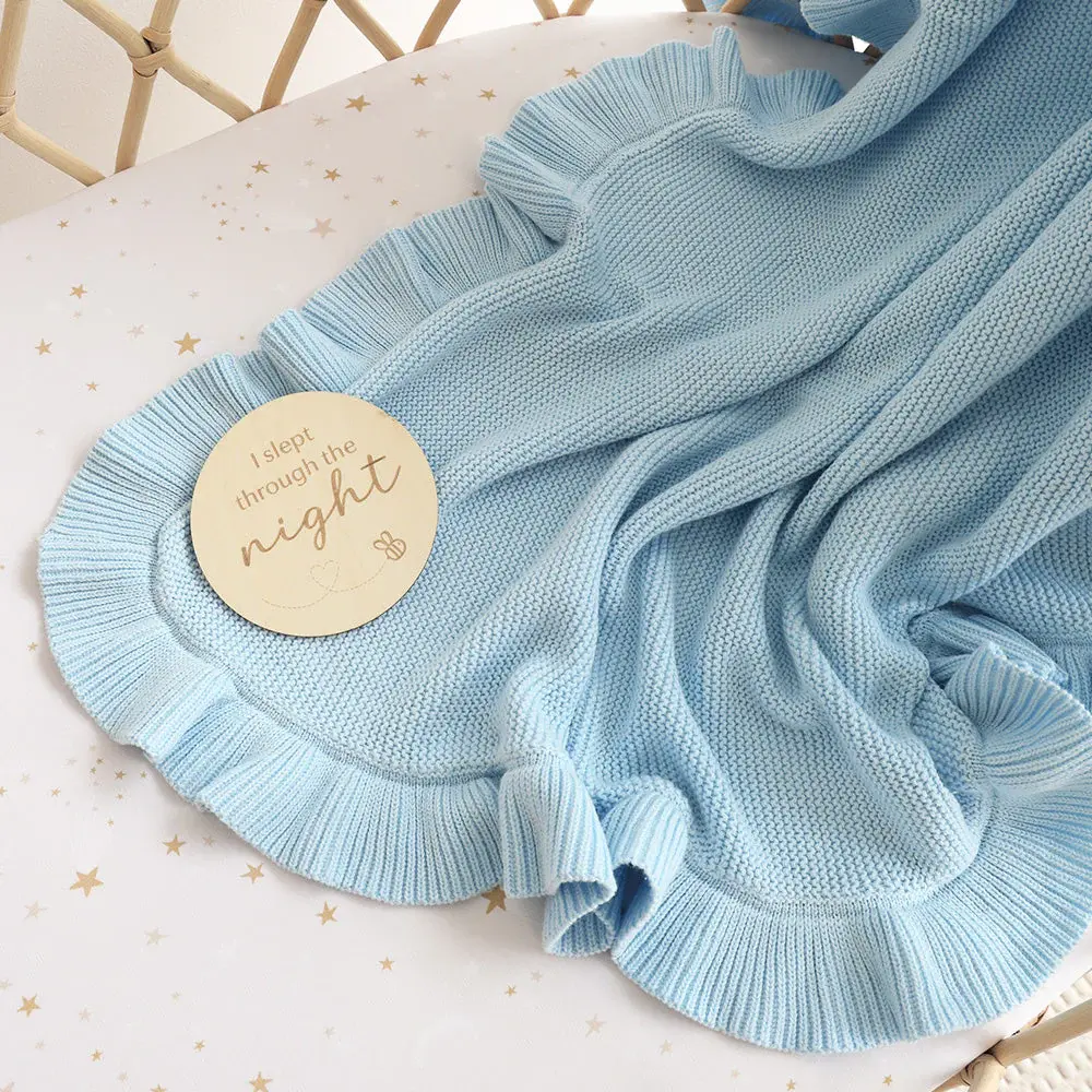 Snuggle Hunny Kids Snuggle Hunny Baby Blue Ruffle Knit Organic Baby Blanket