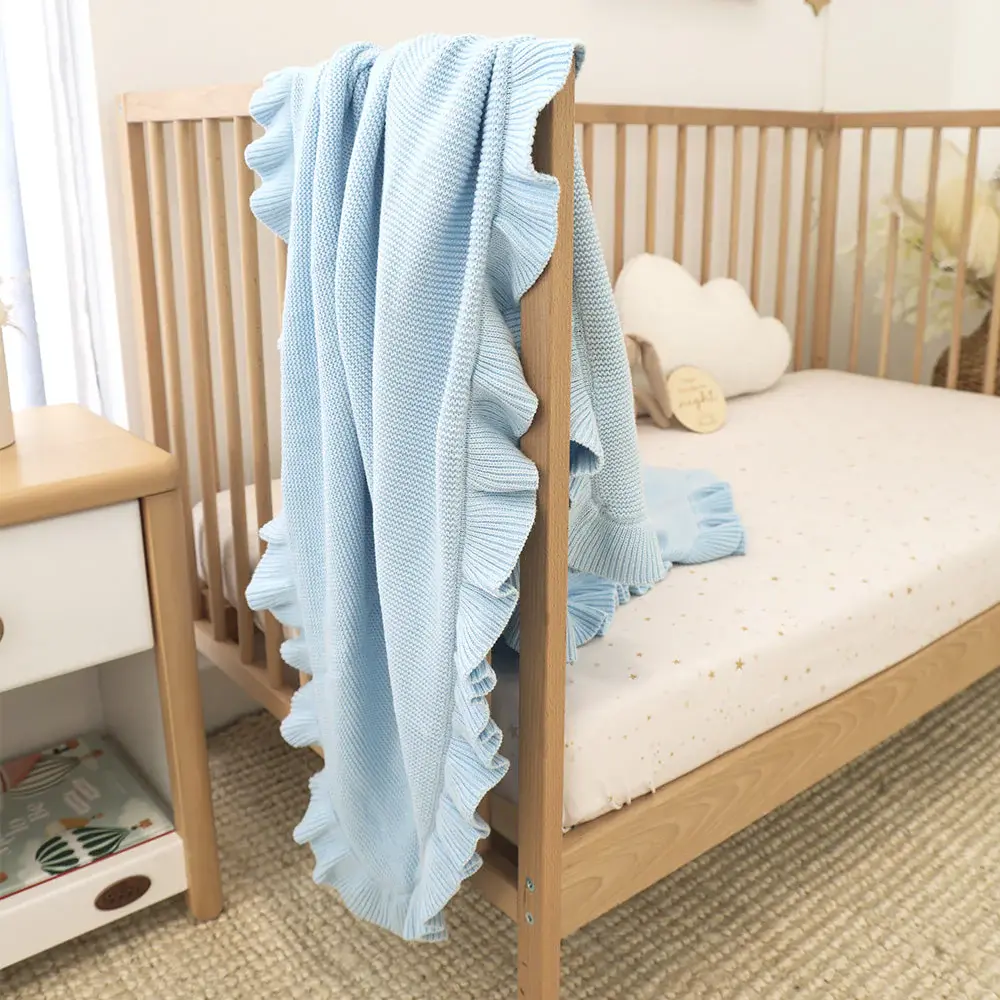 Snuggle Hunny Kids Snuggle Hunny Baby Blue Ruffle Knit Organic Baby Blanket