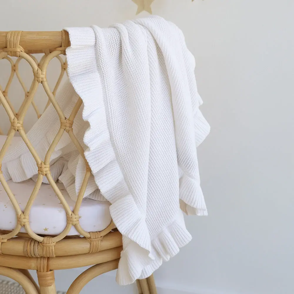 Snuggle Hunny Kids Snuggle Hunny White Ruffle Knit Organic Baby Blanket