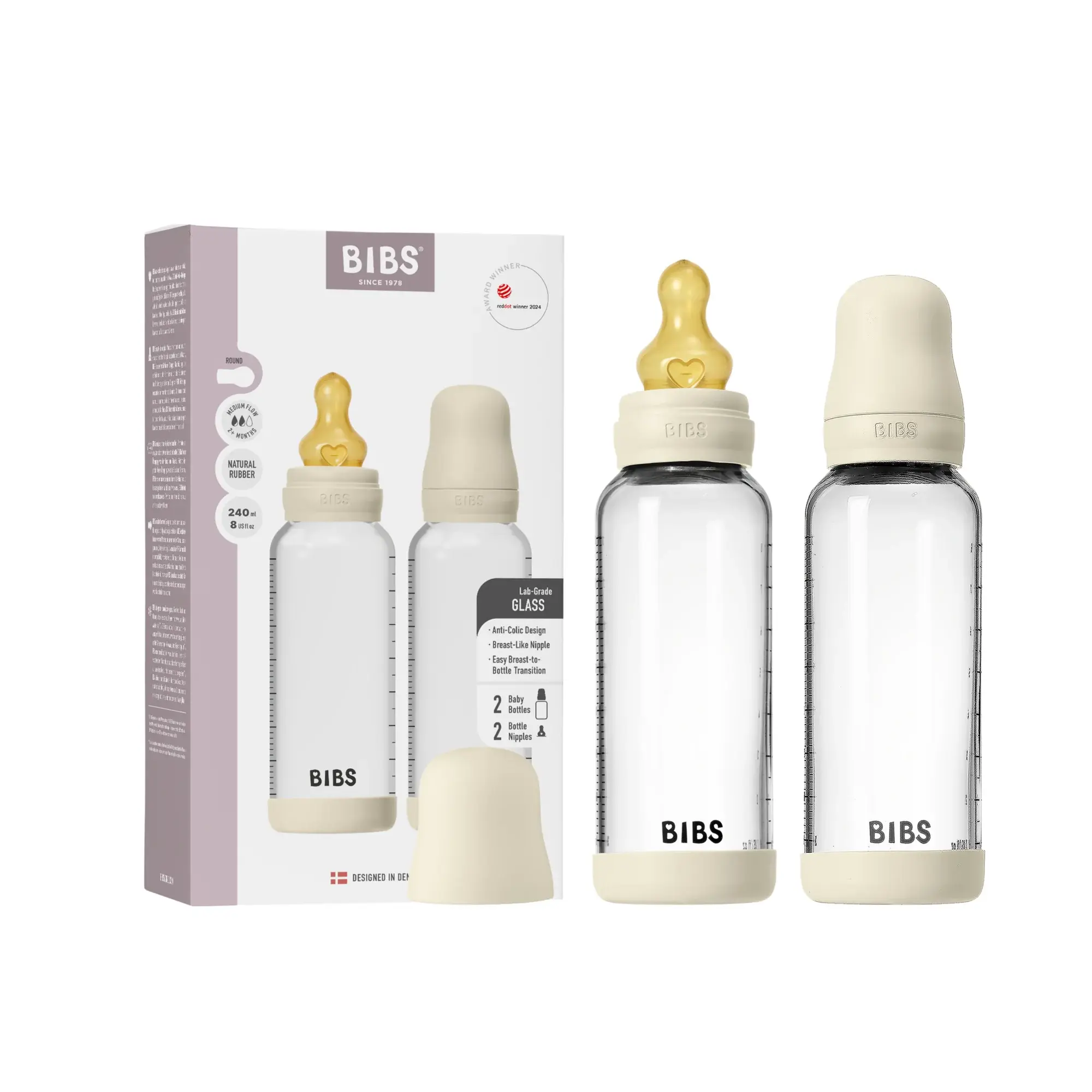 BIBS BIBS Glass Bottle Complete Set (2 Pack) Latex - 240ml