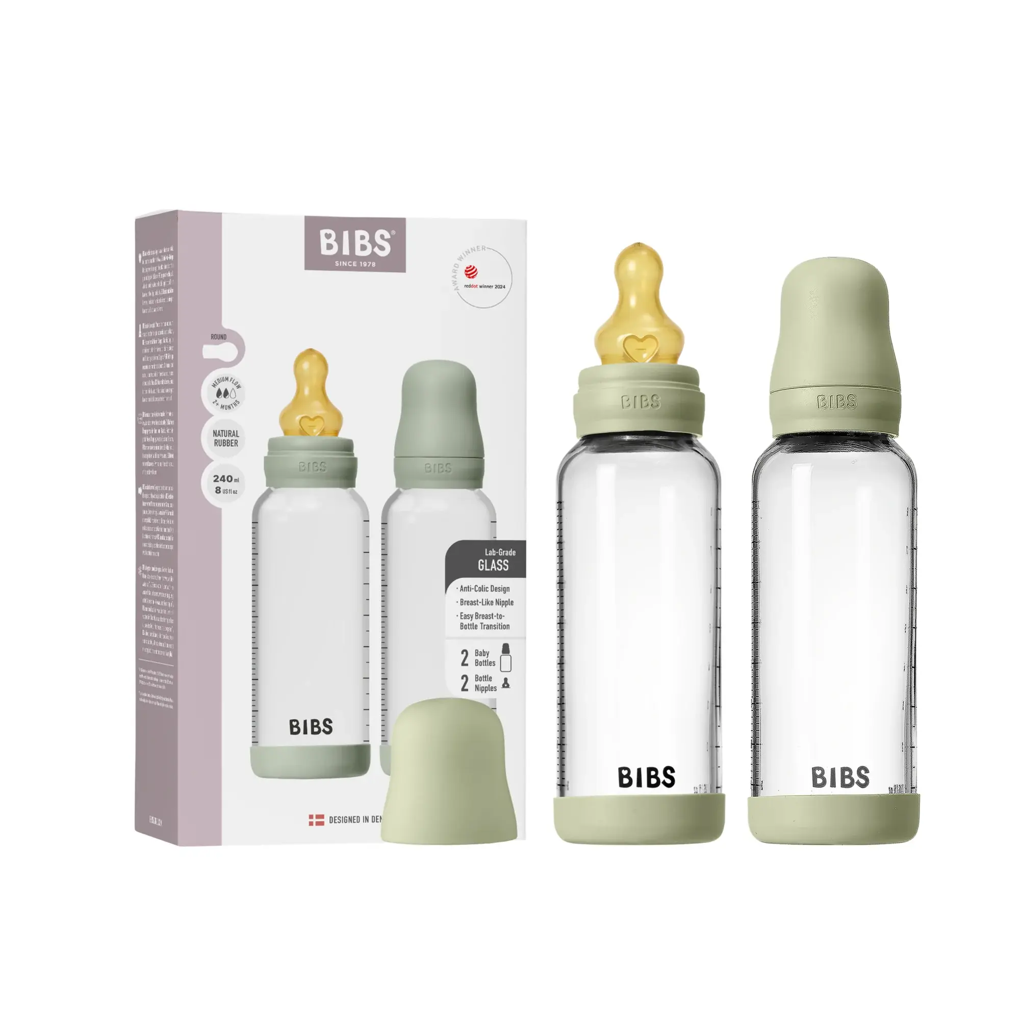 BIBS BIBS Glass Bottle Complete Set (2 Pack) Latex - 240ml