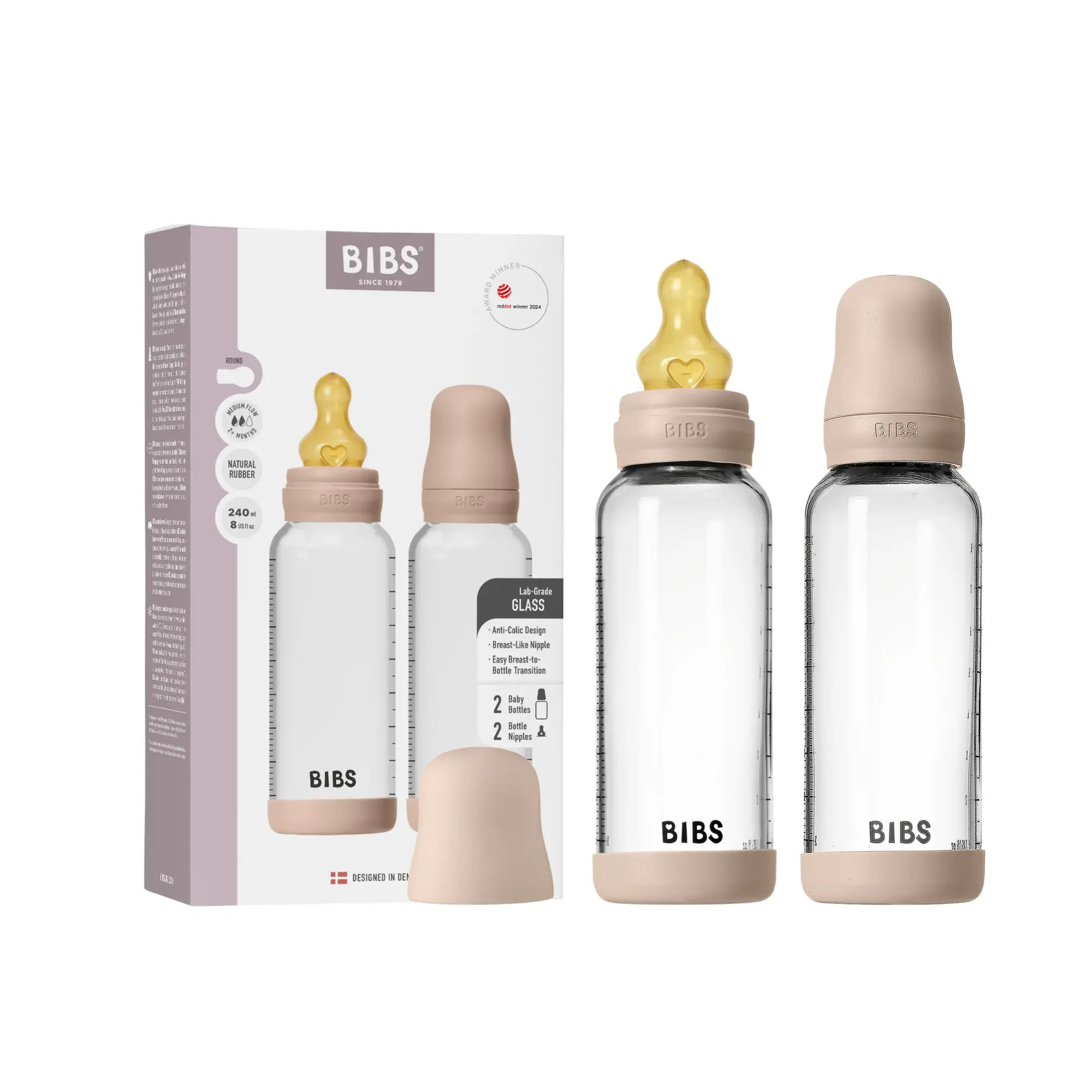 BIBS BIBS Glass Bottle Complete Set (2 Pack) Latex - 240ml
