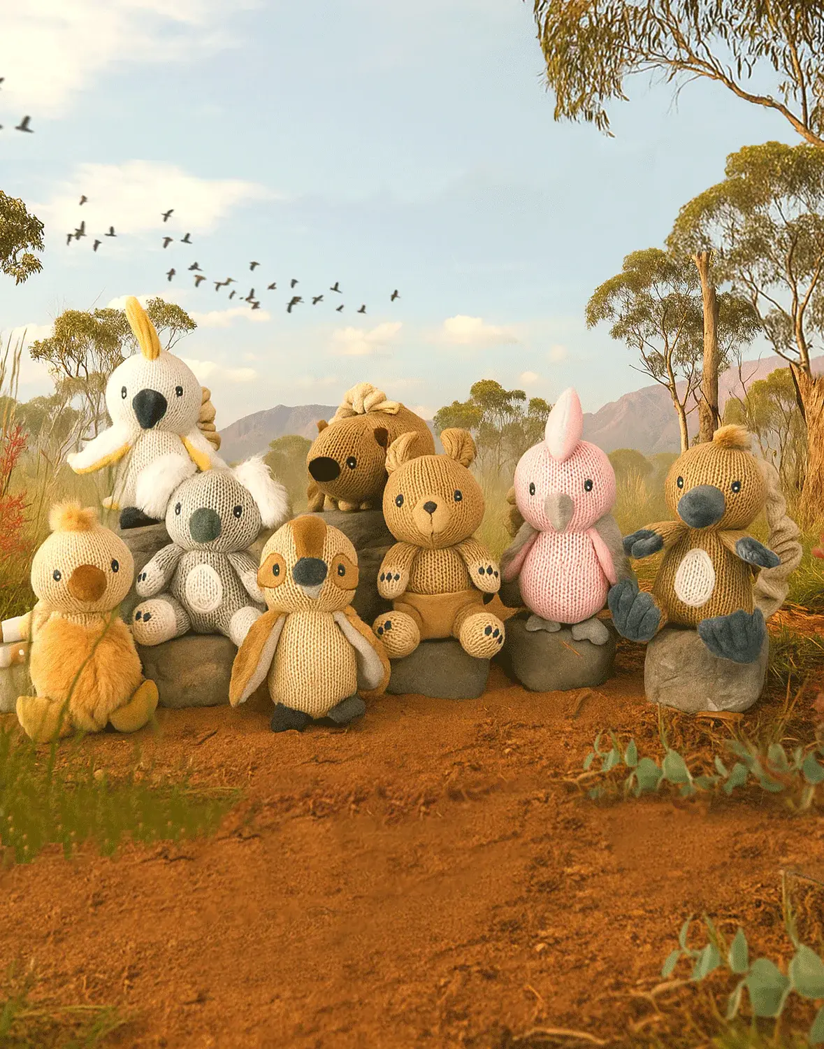 Living Textiles Living Textiles Australiana Stroller Toys 2pk - Kookaburra & Kangaroo