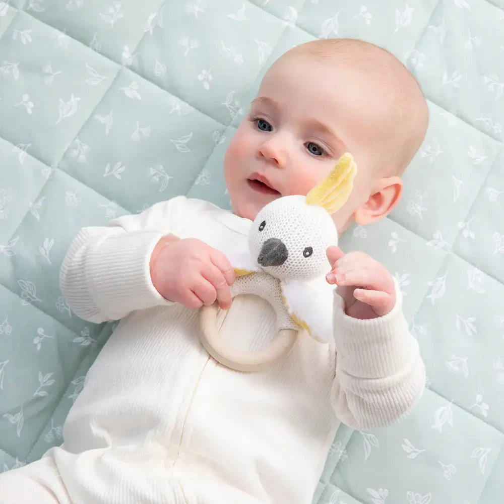 Living Textiles Living Textiles Australiana Ring Rattle - Colin the Cockatoo