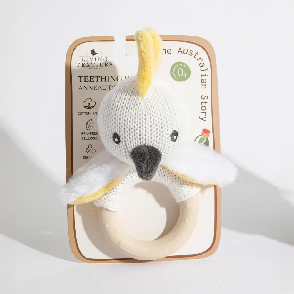 Living Textiles Living Textiles Australiana Ring Rattle - Colin the Cockatoo