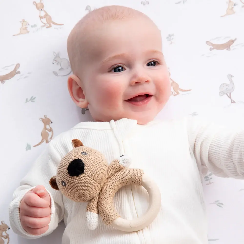 Living Textiles Living Textiles Australiana Ring Rattle - Wally the Wombat