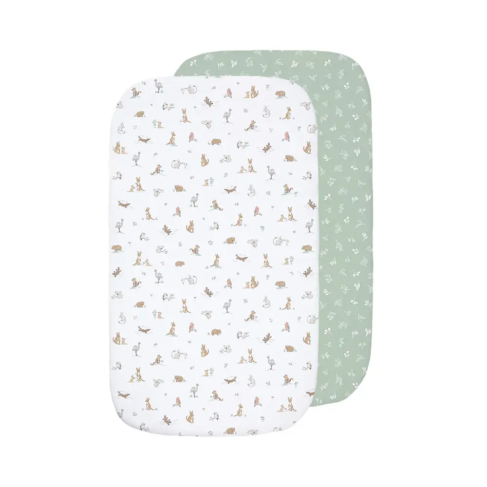 Living Textiles Living Textiles 2 Pack Organic Bedside Sleeper Fitted Sheet - Australiana