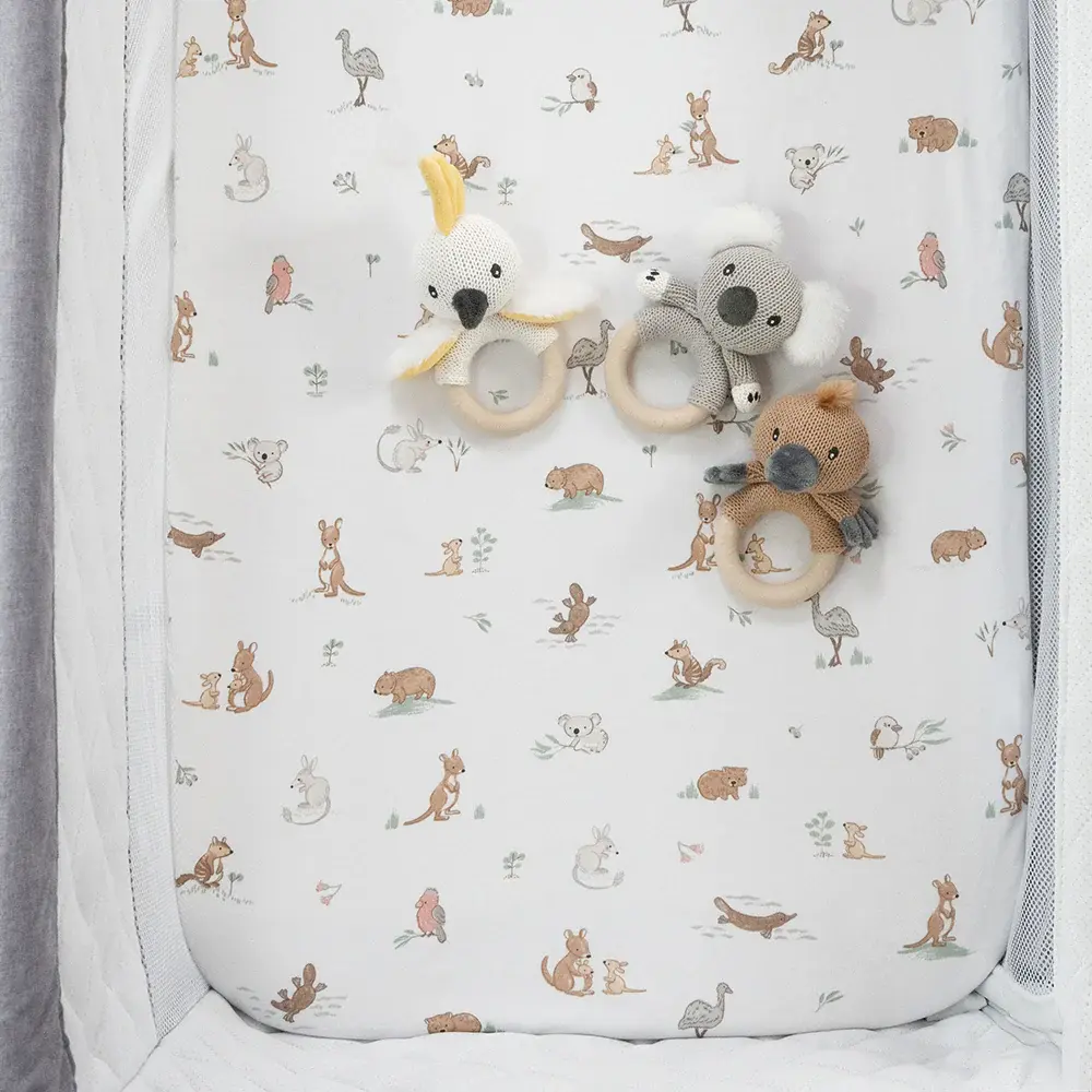 Living Textiles Living Textiles 2 Pack Organic Bedside Sleeper Fitted Sheet - Australiana