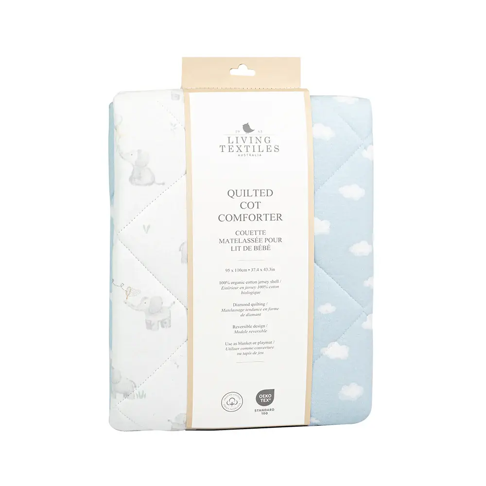 Living Textiles Living Textiles Reversible Quilted Cot Comforter - Elephant Playtime