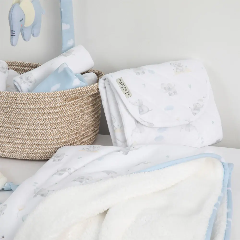 Living Textiles Living Textiles Sherpa Pram Blanket - Elephant Playtime