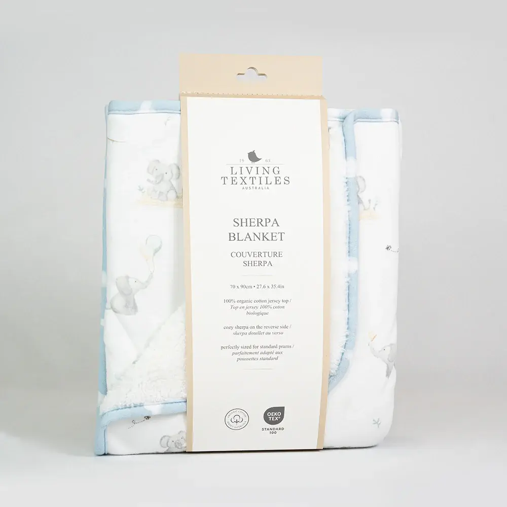 Living Textiles Living Textiles Sherpa Pram Blanket - Elephant Playtime