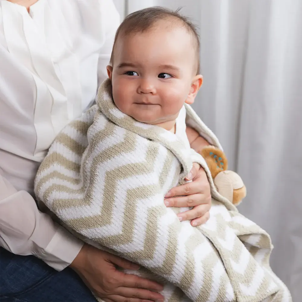 Living Textiles Living Textiles Chenille Blanket - Chevron/Taupe