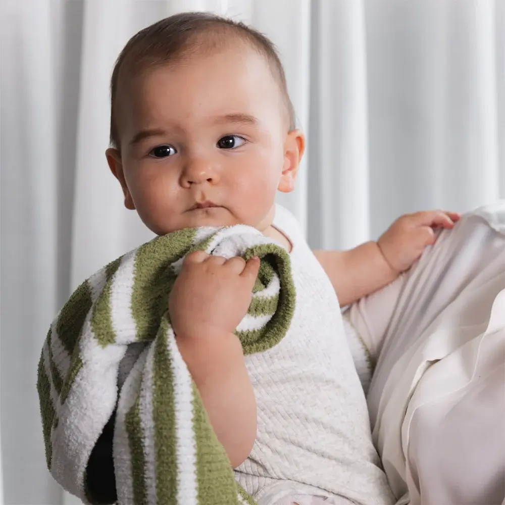 Living Textiles Living Textiles Chenille Blanket - Stripes/Sage