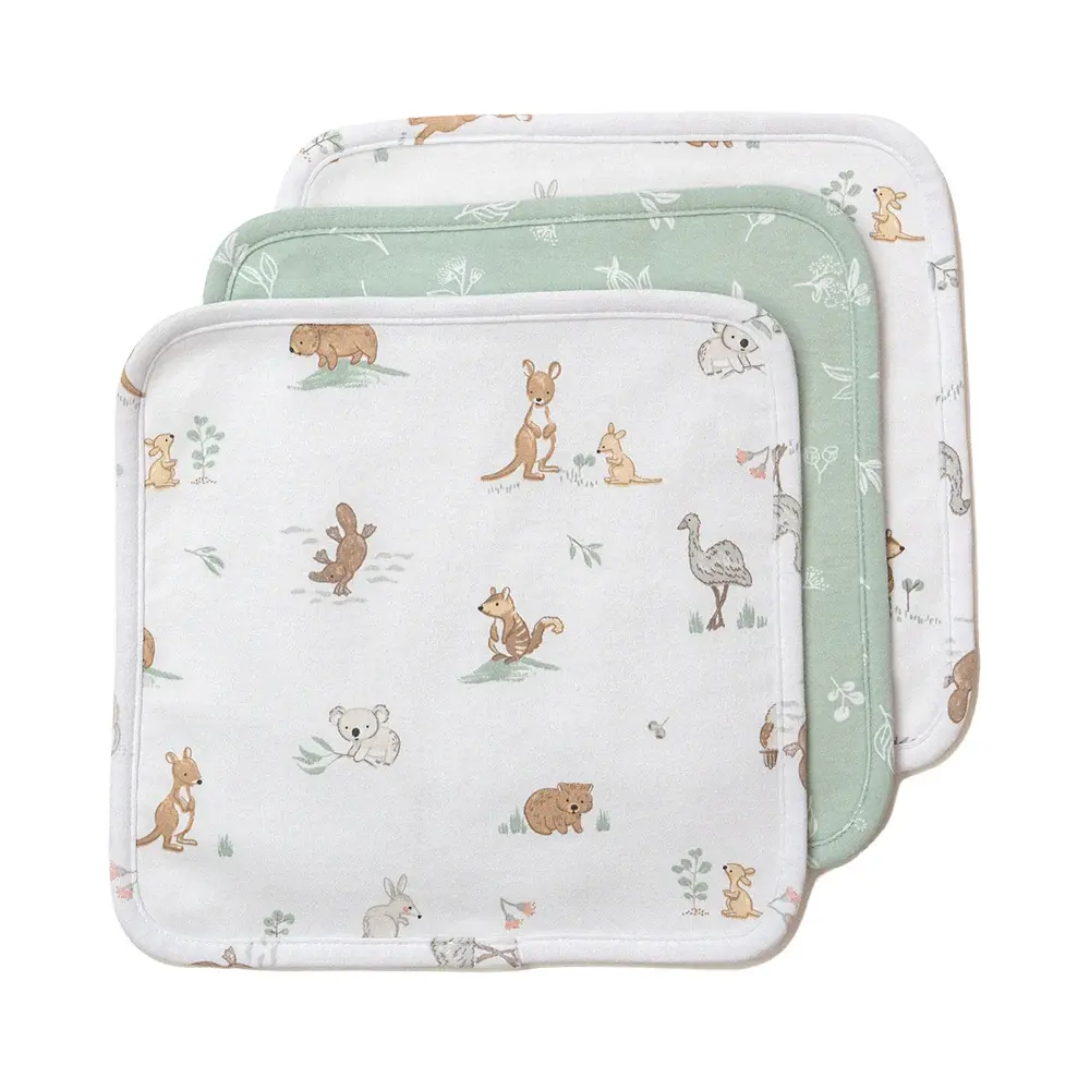 Living Textiles Living Textiles 3 Pack Organic Wash Cloths - Australiana