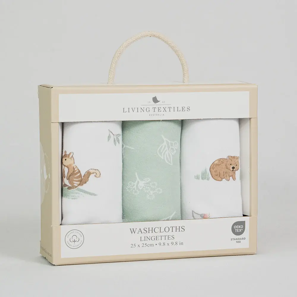 Living Textiles Living Textiles 3 Pack Organic Wash Cloths - Australiana