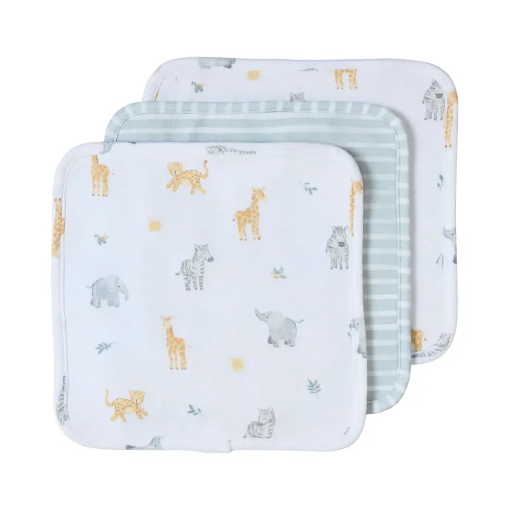 Living Textiles Living Textiles 3 Pack Organic Wash Cloths - Roam & Roar