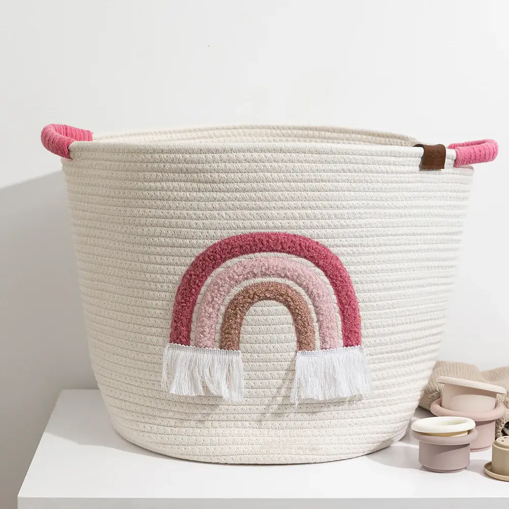 Living Textiles Living Textiles Cotton Rope Embroidered Hampers - Rainbow