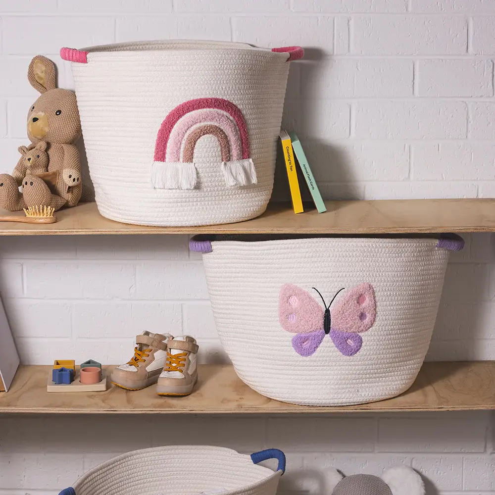 Living Textiles Living Textiles Cotton Rope Embroidered Hampers - Rainbow