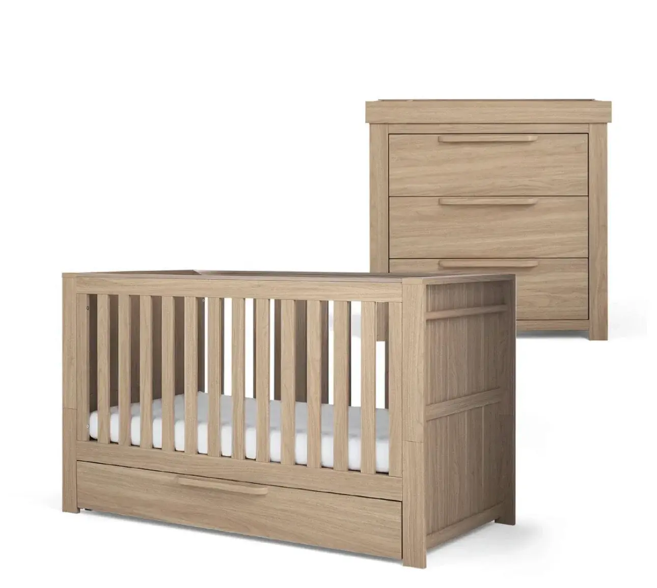 Mamas and Papas Mamas & Papas Franklin Cotbed Set With Essential Spring Cotbed Mattress (5 Pieces) - Light oak