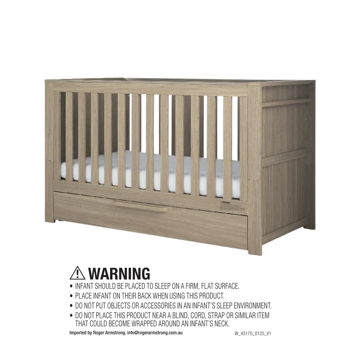 Mamas and Papas Mamas & Papas Franklin Cotbed Set With Essential Spring Cotbed Mattress (5 Pieces) - Light oak