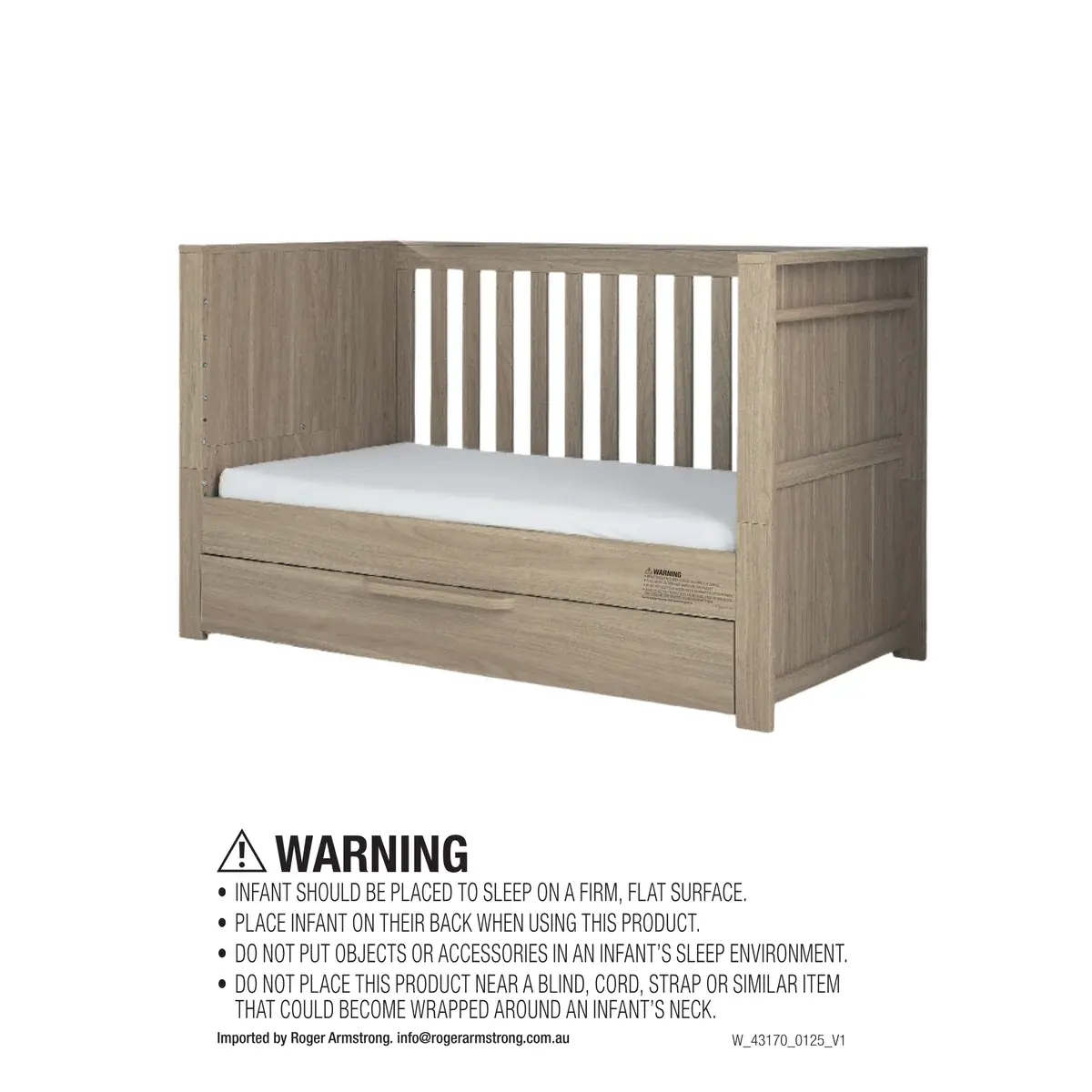 Mamas and Papas Mamas & Papas Franklin Cotbed Set With Essential Spring Cotbed Mattress (5 Pieces) - Light oak
