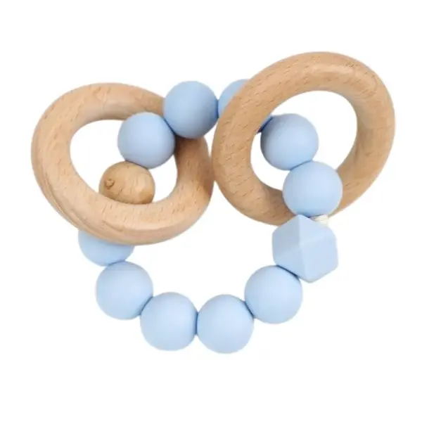 Petite Vous Petite Vous  Silicone + Beechwood Teething Rings (Baby Blue)