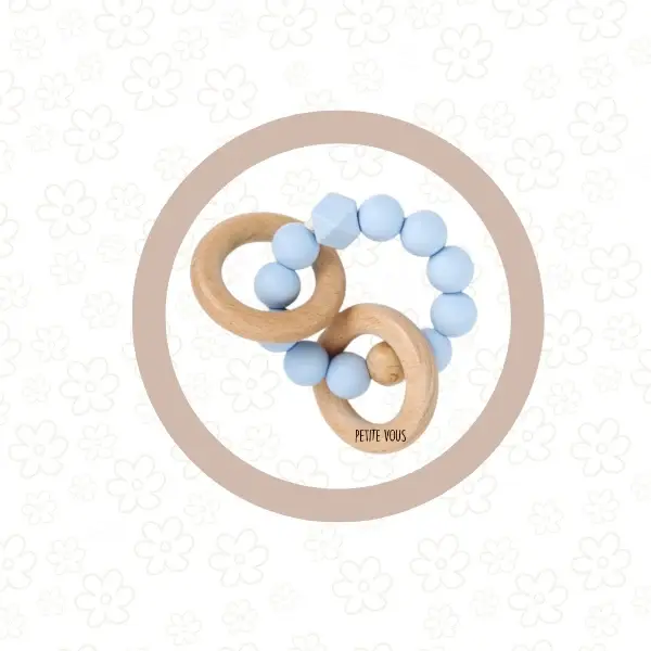 Petite Vous Petite Vous  Silicone + Beechwood Teething Rings (Baby Blue)