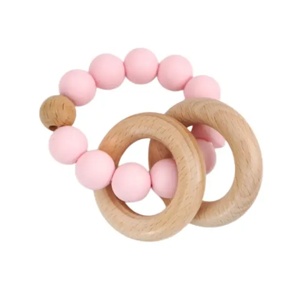 Petite Vous Petite Vous Silicone + Beechwood Teething Rings (Baby Pink)