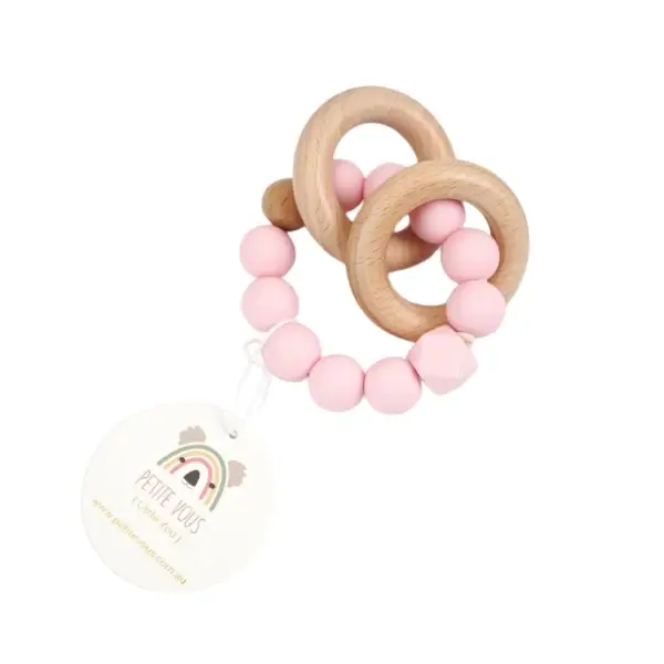 Petite Vous Petite Vous Silicone + Beechwood Teething Rings (Baby Pink)
