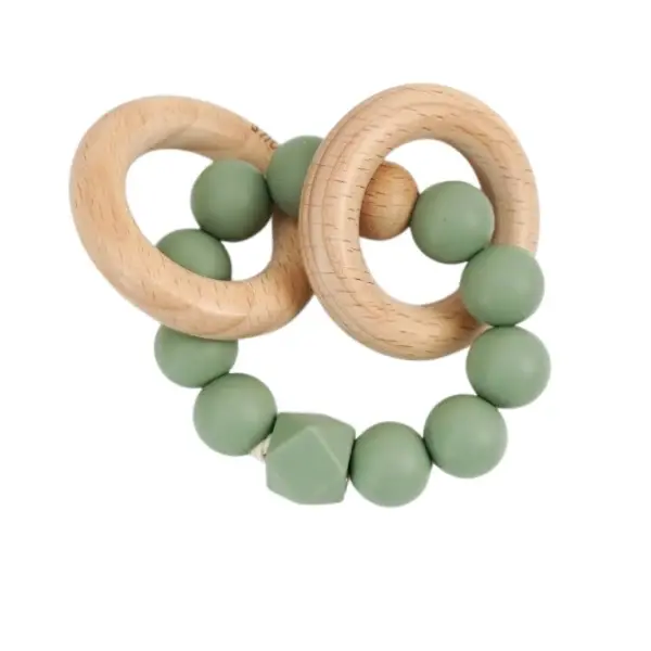 Petite Vous Petite Vous Silicone + Beechwood Teething Rings (Sage Green)
