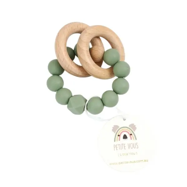 Petite Vous Petite Vous Silicone + Beechwood Teething Rings (Sage Green)