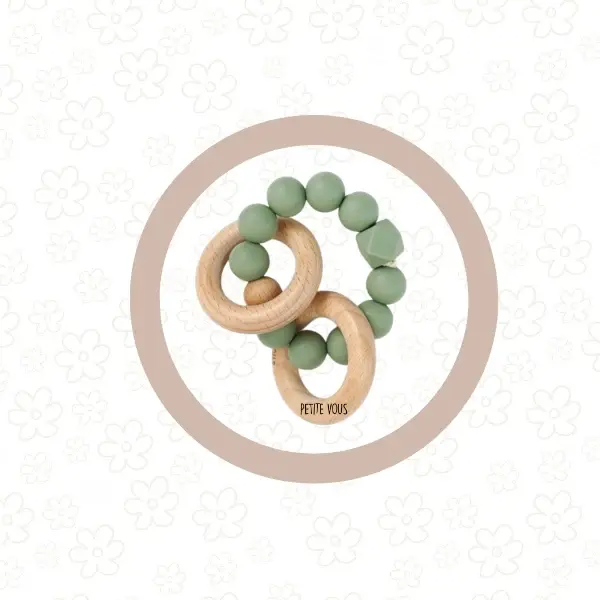 Petite Vous Petite Vous Silicone + Beechwood Teething Rings (Sage Green)