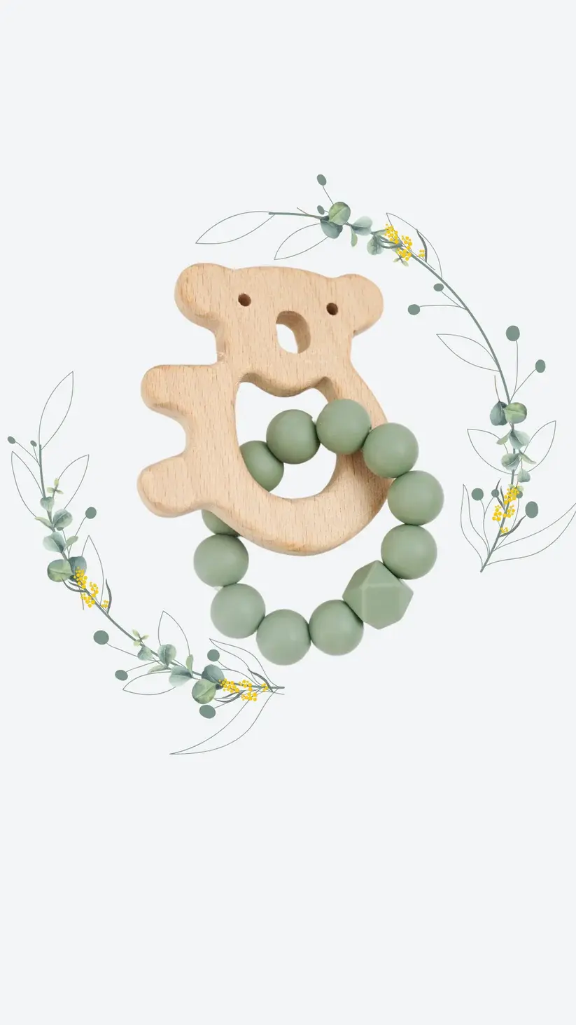Petite Vous Petite Vous Koala Silicone + Beechwood Teether (Sage Green)