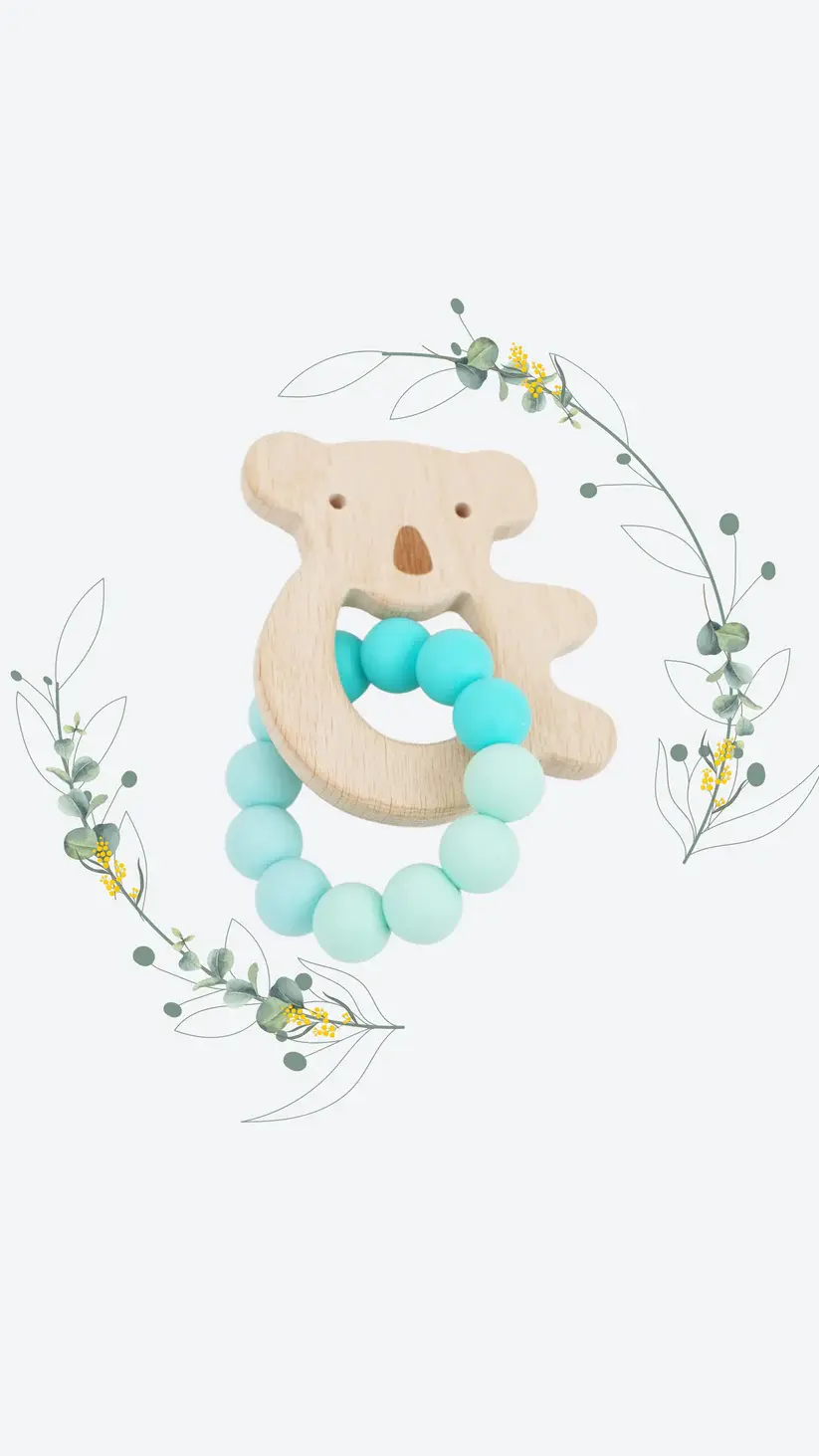Petite Vous Petite Vous Koala Silicone + Beechwood Teether (Ocean Teal)