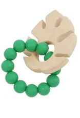 Petite Vous Monstera Leaf Silicone + Beechwood Teether - (Rainforest Green)
