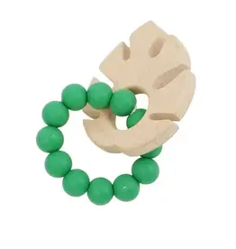 Petite Vous Monstera Leaf Silicone + Beechwood Teether - (Rainforest Green)