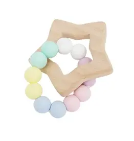 Petite Vous Petite Vous Star Silicone + Beechwood Teether (Pastel Rainbow)