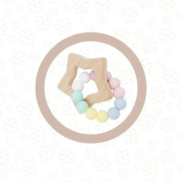 Petite Vous Petite Vous Star Silicone + Beechwood Teether (Pastel Rainbow)