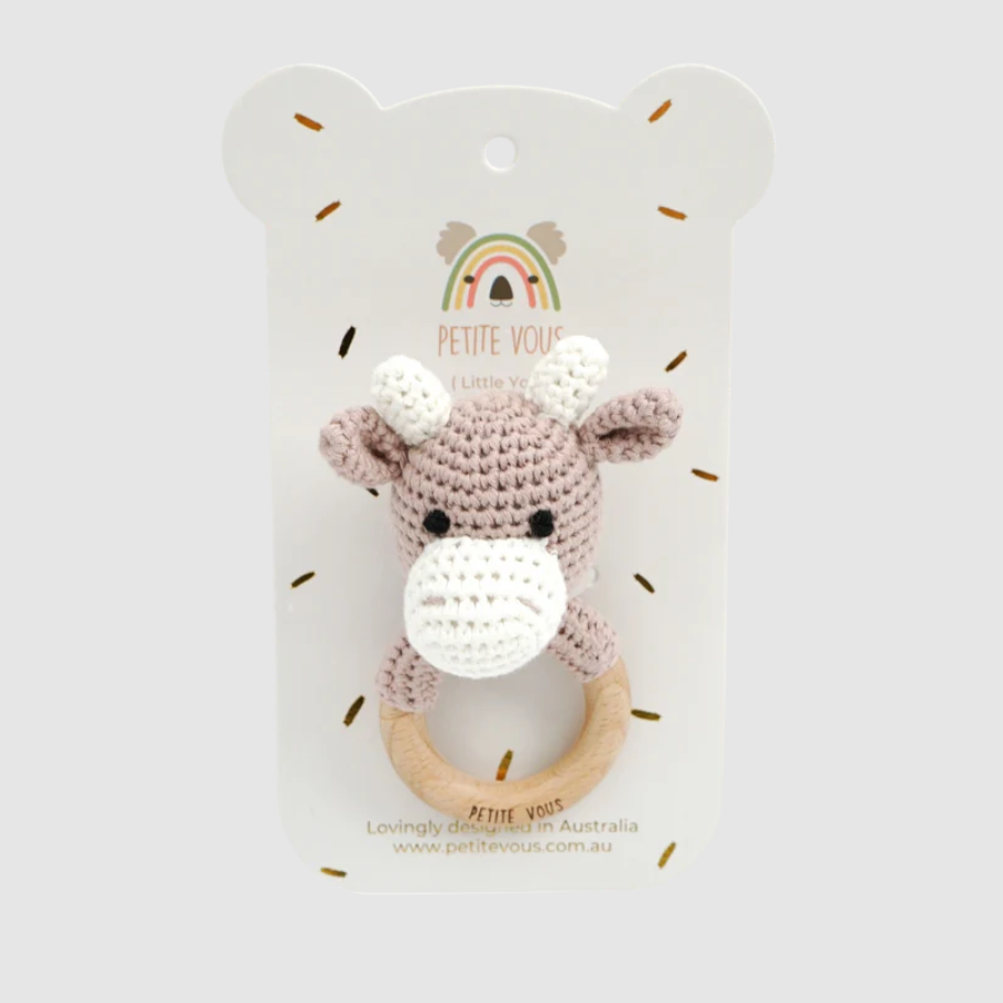 Petite Vous Petite Vous 100% Cotton Crochet Ring Rattle Jasper Cow