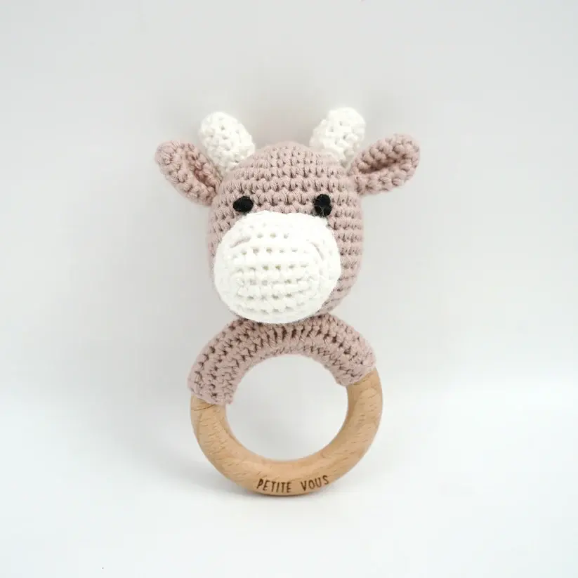 Petite Vous Petite Vous 100% Cotton Crochet Ring Rattle Jasper Cow