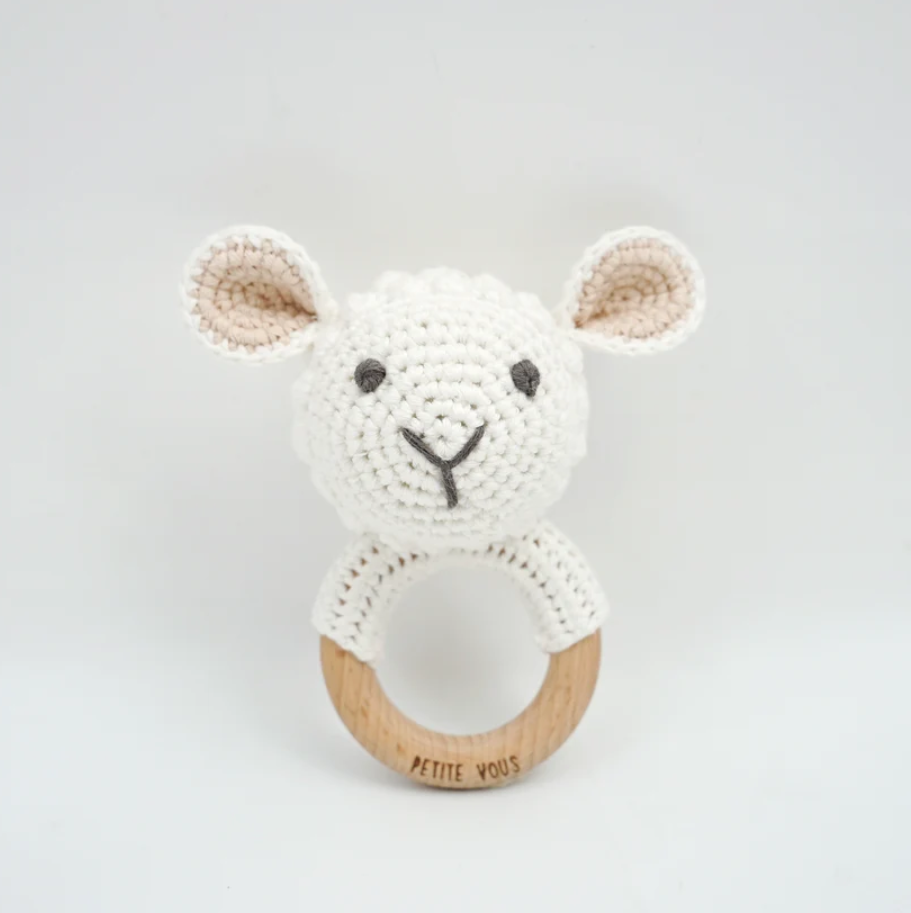 Petite Vous Petite Vous 100% Cotton Crochet Ring Rattle Lulu Lamb