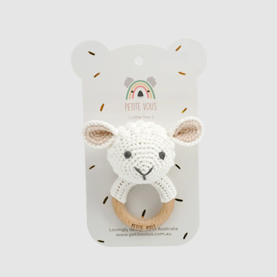 Petite Vous Petite Vous 100% Cotton Crochet Ring Rattle Lulu Lamb