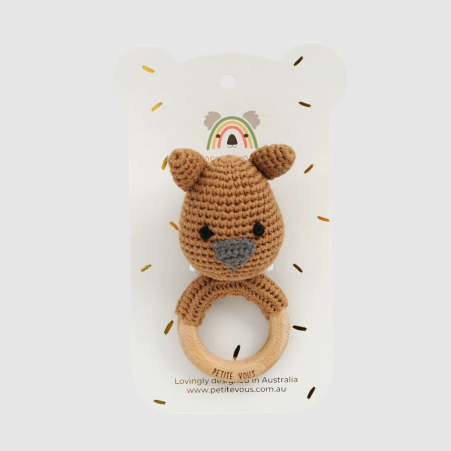 Petite Vous Petite Vous 100% Cotton Crochet Ring Rattle  Wombles Wombat