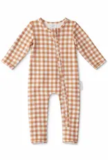 dry baby co. dry baby co. Blowout Buddy Zip Romper - Chocolate Brown Gingham