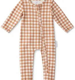 dry baby co. dry baby co. Blowout Buddy Zip Romper - Chocolate Brown Gingham