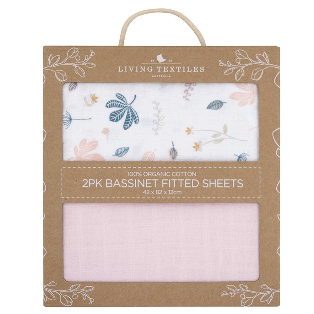 Living Textiles Living Textiles Botanical Organic Muslin 2pk Bassinet Fitted Sheet